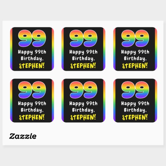 99e verjaardag: Regenboogspectrum # 99, Aangepaste Vierkante Sticker (Vel)