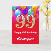 99e verjaardag Rode en goudkleurige ballonnen Kaart (Gele Bloem)