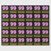 99e verjaardag: Roze strepen en hart "99" + naam Cadeaupapier (Vlak)