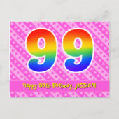 99e verjaardag: Roze strips & harten, Regenboog 99 Briefkaart (Voorkant)