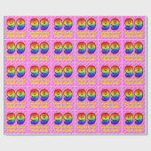 99e verjaardag: Roze strips & harten, regenboognr. Cadeaupapier (Vlak)