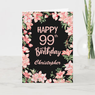 99e verjaardag Roze Waterverf Floral Black Kaart