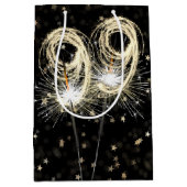 99e verjaardag Sparklers op zwart met sterren Medium Cadeauzakje (Voorkant)