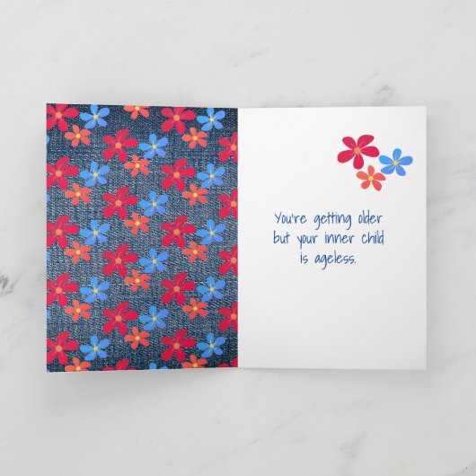 99e verjaardag Stokpoppetje en madeliefjes op deni Kaart (Binnen)