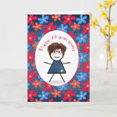 99e verjaardag Stokpoppetje en madeliefjes op deni Kaart (Gele Bloem)