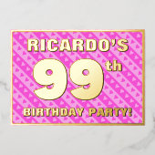 99e verjaardag van de Vogelroze harten en strips Folie Uitnodiging (Voorkant)