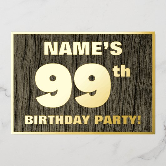 99e verjaardag: Vet, Faux Hood Grain Pattern Folie Uitnodiging (Voorkant)
