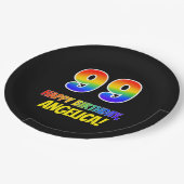 99e verjaardag: Vet, Vun, Eenvoudig, Regenboog 99 Papieren Bordje (Gekanteld)