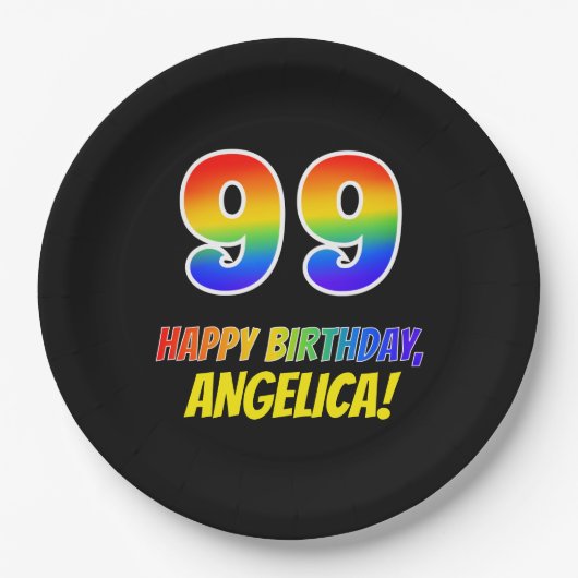 99e verjaardag: Vet, Vun, Eenvoudig, Regenboog 99 Papieren Bordje (Voorkant)