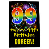 99e verjaardag: Vuurwerk Fun Pattern + Regenboog 9 Medium Cadeauzakje (Voorkant)