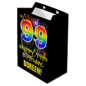 99e verjaardag: Vuurwerk Fun Pattern + Regenboog 9 Medium Cadeauzakje (Achterkant Gekanteld)