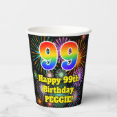 99e verjaardag: Vuurwerk Fun Pattern + Regenboog 9 Papieren Bekers (Achterkant)