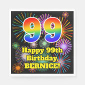 99e verjaardag: Vuurwerk Fun Pattern + Regenboog 9 Servet (Voorkant)