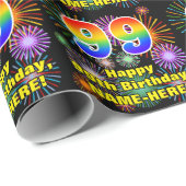 99e verjaardag: vuurwerk, regenboogblik # "99" cadeaupapier (Rol Hoek)