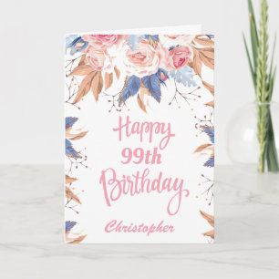99e verjaardag Waterverf botanische roze Floral Kaart