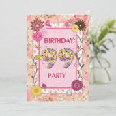 99e verjaardagsfeestje met bloemenfeest lijst kaart (Staand voorkant)
