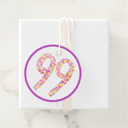 99e verjaardagsfeestje paarse gele bloem Favor Bedankjes Labels (In situ)