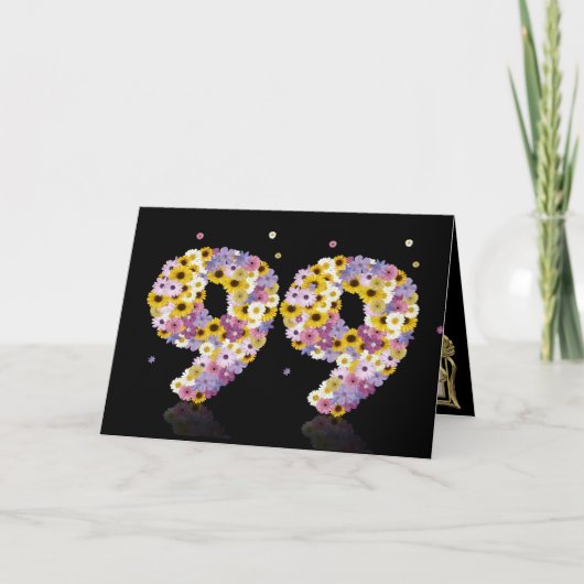 99e verjaardagskaart met bloemrijke letters kaart (Voorkant)
