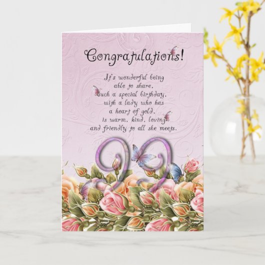 99e verjaardagskaart met vlinders en rozen - co kaart (Gele Bloem)