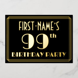 99ste verjaardag: Art Deco Kijk "99", met naam Folie Uitnodiging