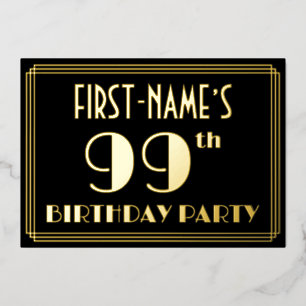 99ste verjaardag: Art Deco Kijk "99", met naam Folie Uitnodiging