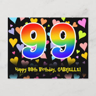 99ste verjaardag: Fun Hearts-patroon, Regenboog 99 Briefkaart