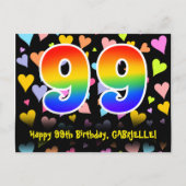 99ste verjaardag: Fun Hearts-patroon, regenboog 99 Briefkaart (Voorkant)