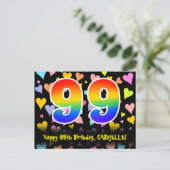 99ste verjaardag: Fun Hearts-patroon, regenboog 99 Briefkaart (Staand voorkant)