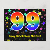 99ste verjaardag: Fun Stars Patroon, Regenboog 99, Briefkaart (Voorkant)