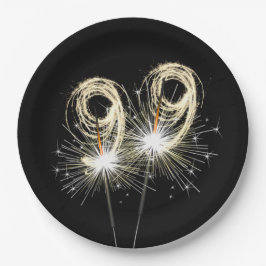 99ste verjaardag Sparklers op zwart Papieren Bordje