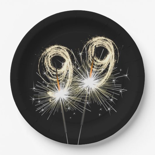 99ste verjaardag Sparklers op zwart Papieren Bordje (Voorkant)