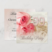 99ste verjaardag uitnodiging, rozen en parels kaart (Voorkant / Achterkant)