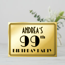 99ste verjaardagsfeest — Art Deco-look “99” + naam Folie Uitnodiging