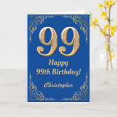 99th Birthday Blue and Gold Glitter Lijst Kaart (Gele Bloem)