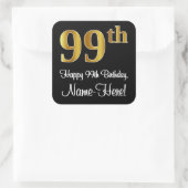 99th Birthday – Elegant Luxurious Faux Gold Look # Vierkante Sticker (Tas)