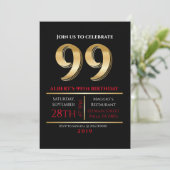 99th Birthday Gold Black Party Invitation Kaart (Staand voorkant)