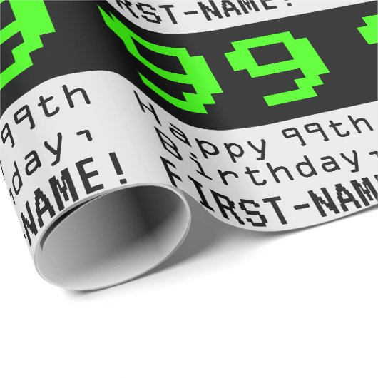 99th Birthday - Nerdy / Geeky Style "99" en naam Cadeaupapier (Rol Hoek)