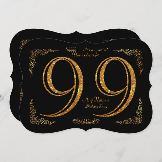 99th, Birthday party 99th, geweldige Gatsby, zwart Kaart (Voorkant / Achterkant)