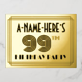 99th Birthday Party ~ Art Deco Style "99" + naam Folie Uitnodiging Briefkaart (Voorkant)