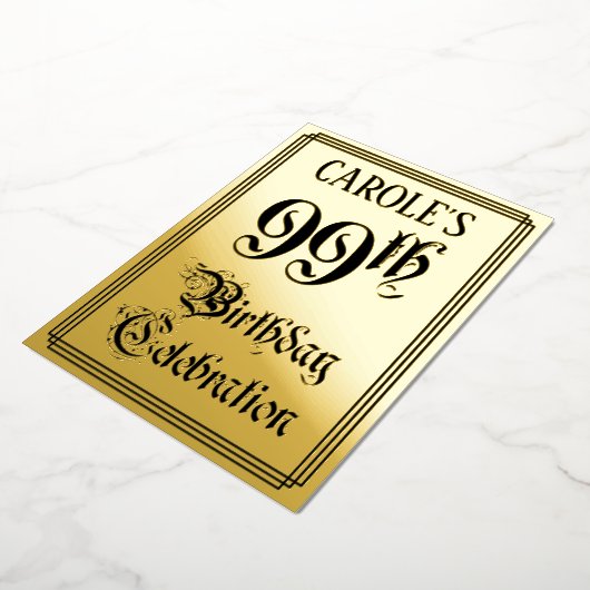 99th Birthday Party — Elegant Script + aangepaste  Folie Uitnodiging (Gedraaid)