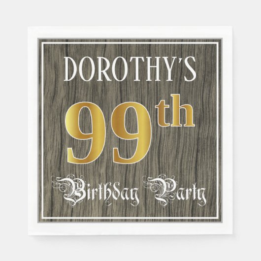 99th Birthday Party — Faux Gold & Faux Wood Looks Servet (Voorkant)