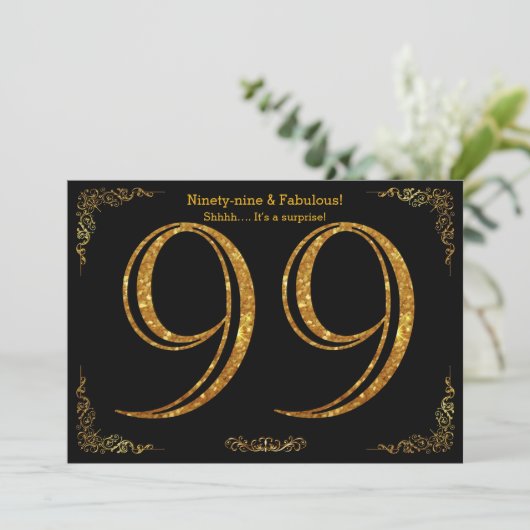 99th Birthday party, Great Gatsby, zwarte gouden g Kaart (Staand voorkant)