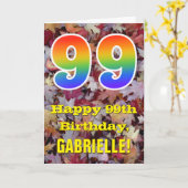 99th Birthday; Rustic Autumn Leaves; Rainbow "99" Kaart (Gele Bloem)