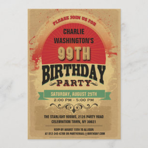 99th Birthday  Typography Grunge Kaart