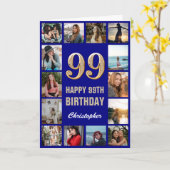 99th Happy Birthday Navy Blue & Gold Photo Collage Kaart (Gele Bloem)