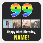 99th Verjaardag: Regenboog "99"; Aangepaste foto's Vierkante Sticker (Voorkant)