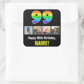 99th Verjaardag: Regenboog "99"; Aangepaste foto's Vierkante Sticker (Tas)