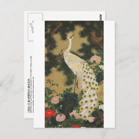 9. 老松孔雀図, 若冲 Oude pijnboom-Boom en Pauw, Jakuchu Briefkaart (Voorkant / Achterkant)