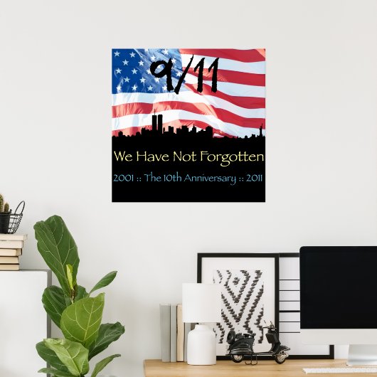 9/11 10e Jubileum WTC en de vlag Poster (Thuiskantoor)