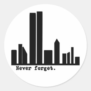 9-11 Nooit vergeten NY Skyline Tshirts, Buttonnen Ronde Sticker